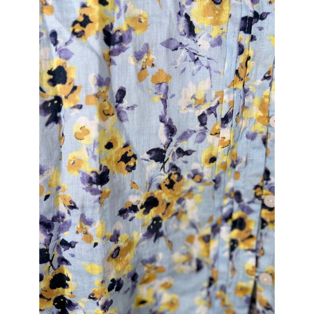 J.Jill Love Linen Floral Watercolor Tunic Top Blue Yellow 3/4 Sleeve‎ Small - Picture 4 of 8